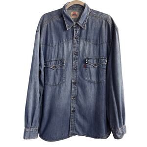 Levi’s Vintage Snap Closure Long Sleeve Mens Denim Western Shirt Size XL Blue